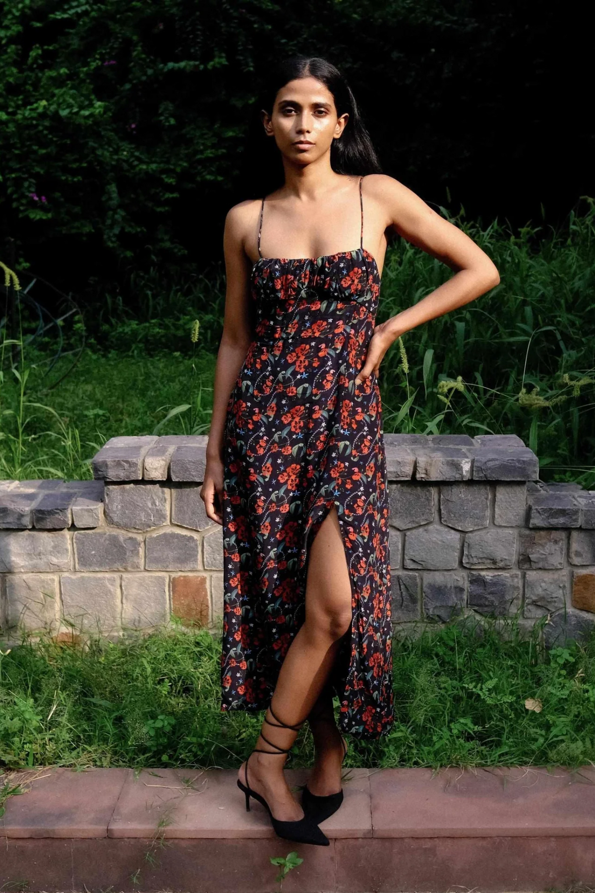 Royal Poinciana Ruched Bust slip dress