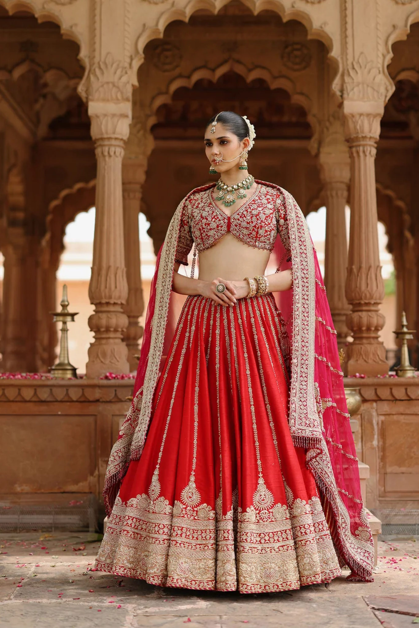 Roha - Deep Red Lehenga Set with Blouse & Dupatta