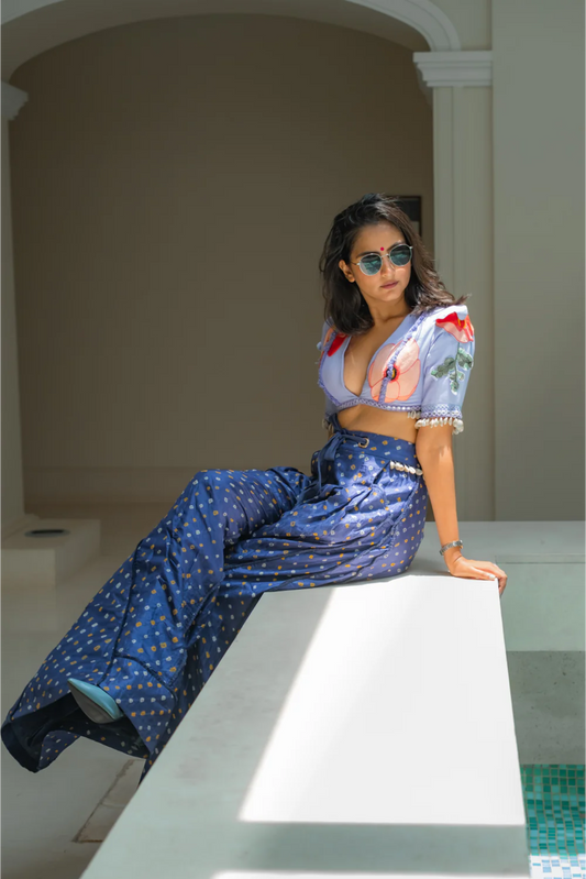 NAVY BANDHINI, POPPIES ON LAVENDER