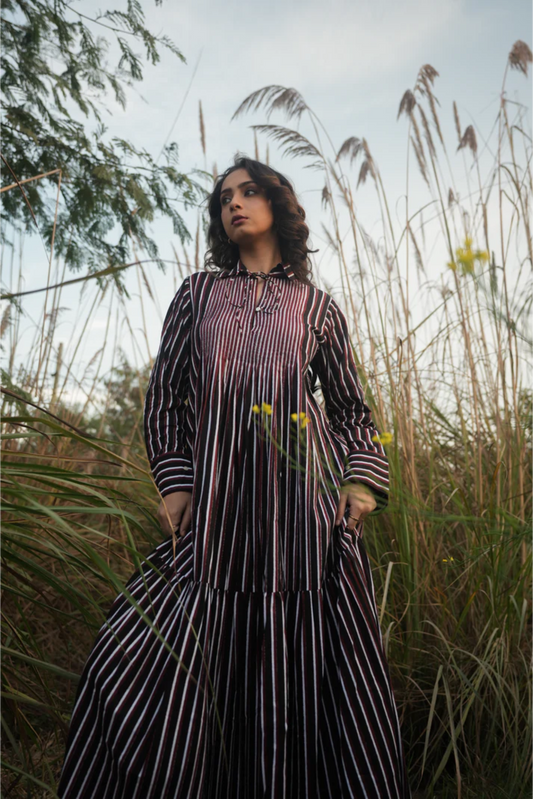 Akari Striped Dress - Black