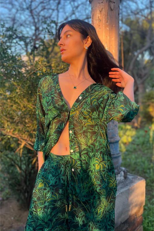 Emerald Jungle Georgette Sheer Shirt