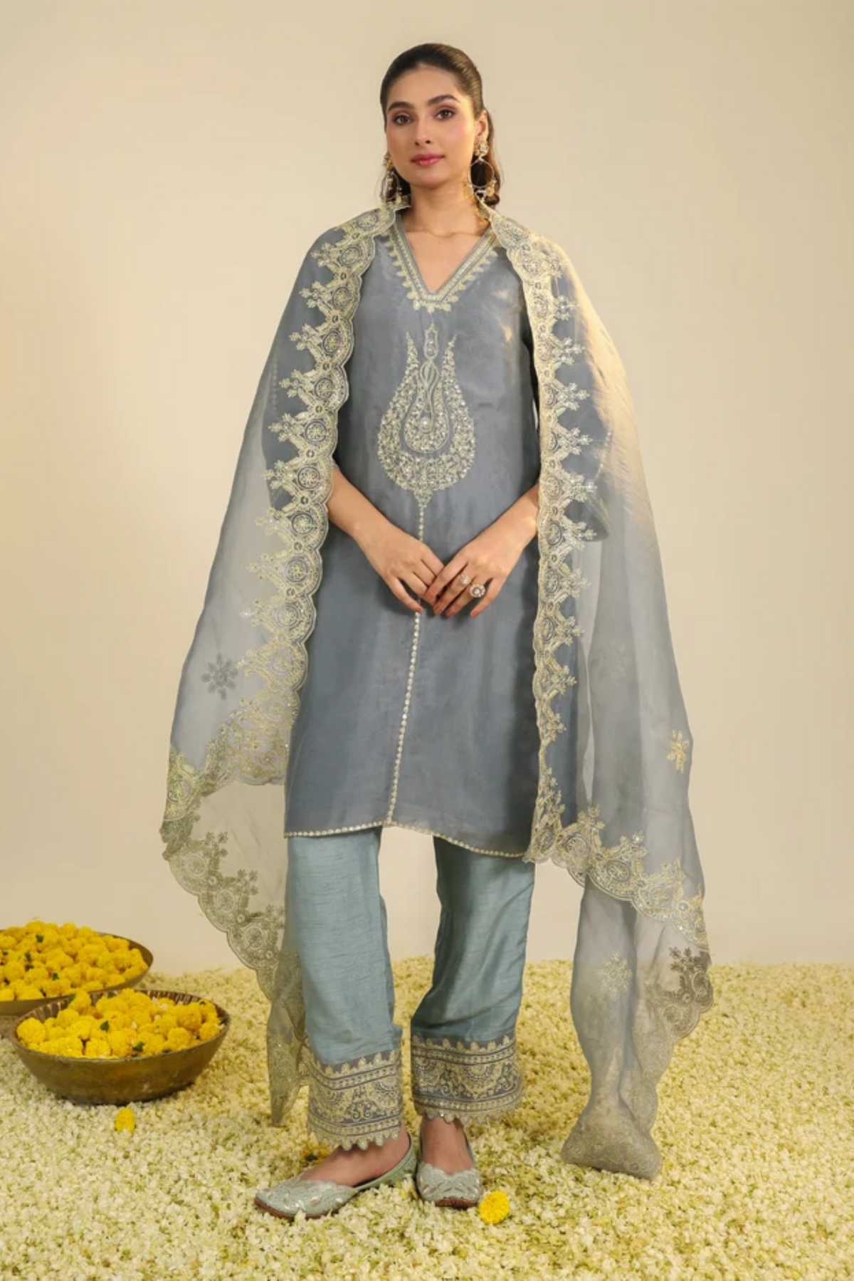 Mist Blue Janki Scalloped Kurta Set
