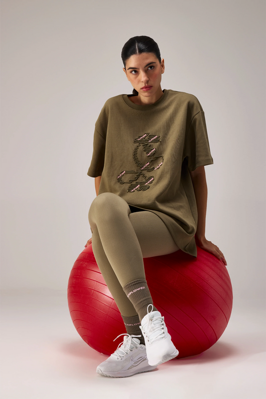 LALA GREEN OVERSIZED T-SHIRT WITH EMBROIDERY