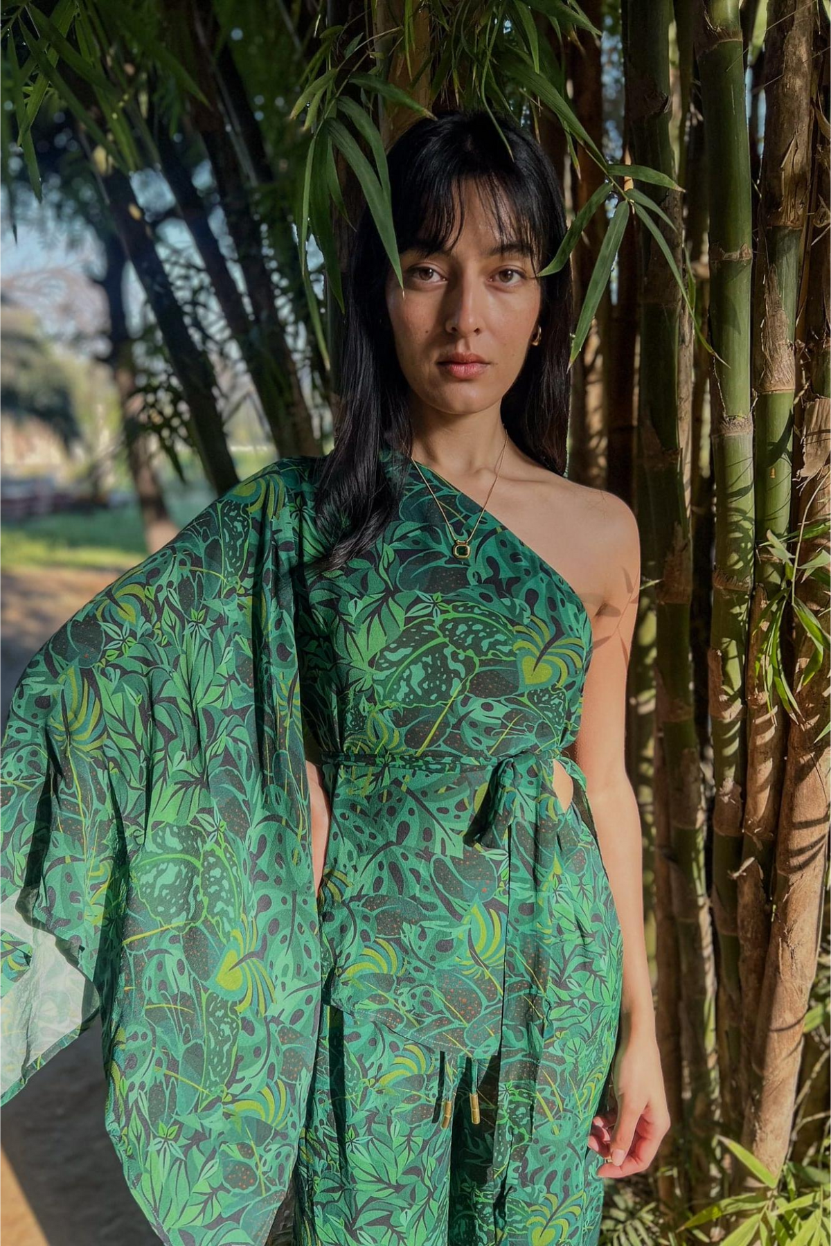 One Shoulder Top - Emerald Jungle
