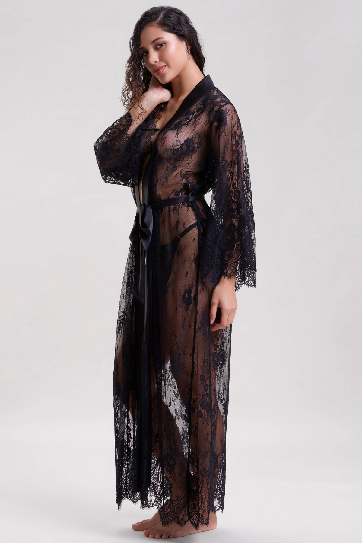 Black Lace Robe - Long