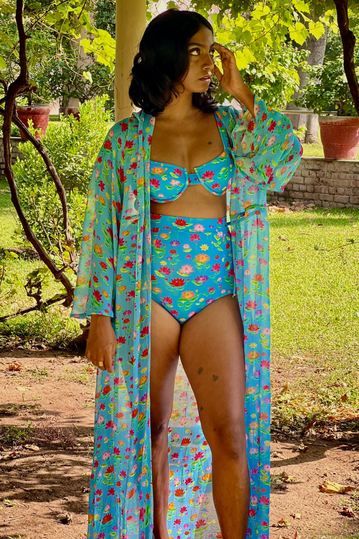 Kaftan with Drawstring Waist - Lotus Pond