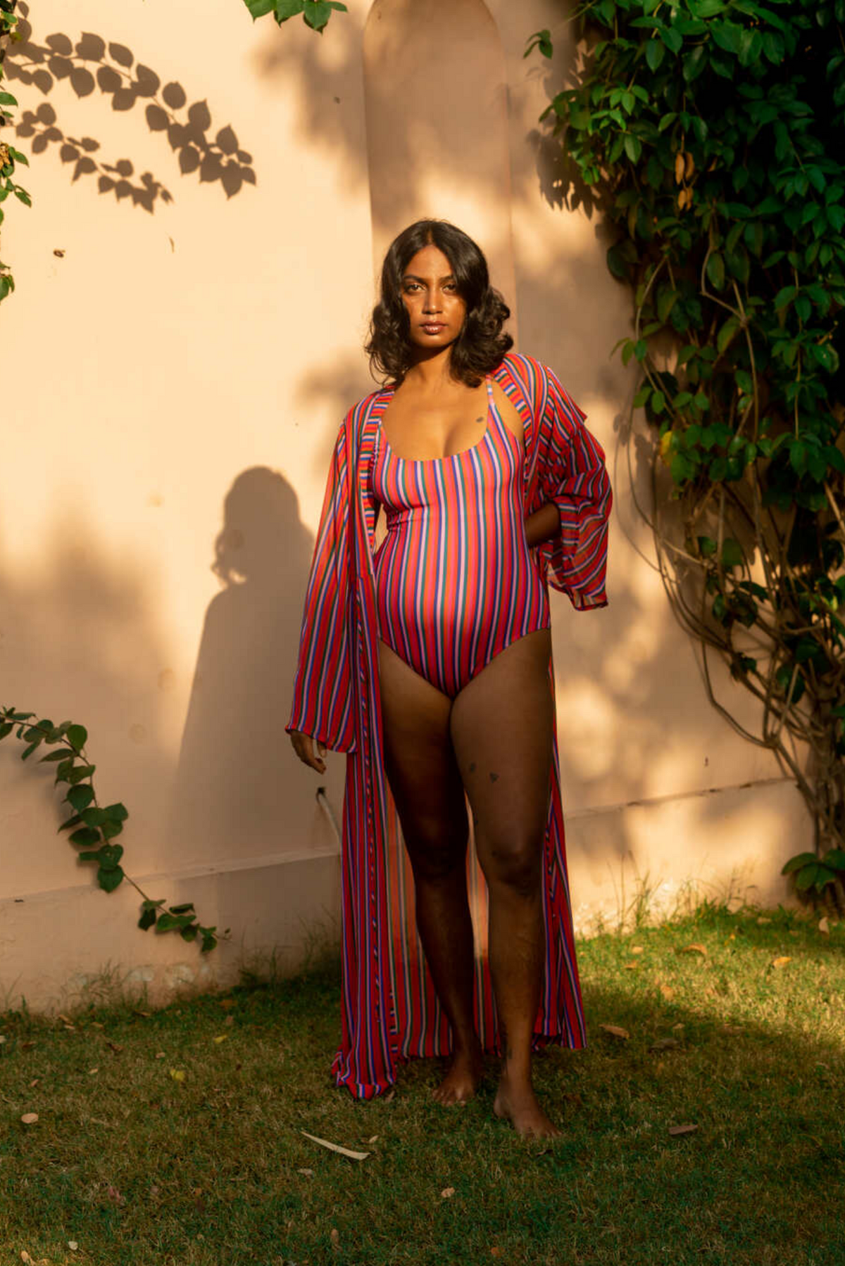 Kaftan with Drawstring Waist - Candy Stripes