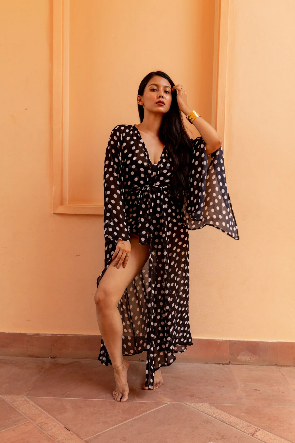 Kaftan with Butterfly Sleeves - Noir Dot