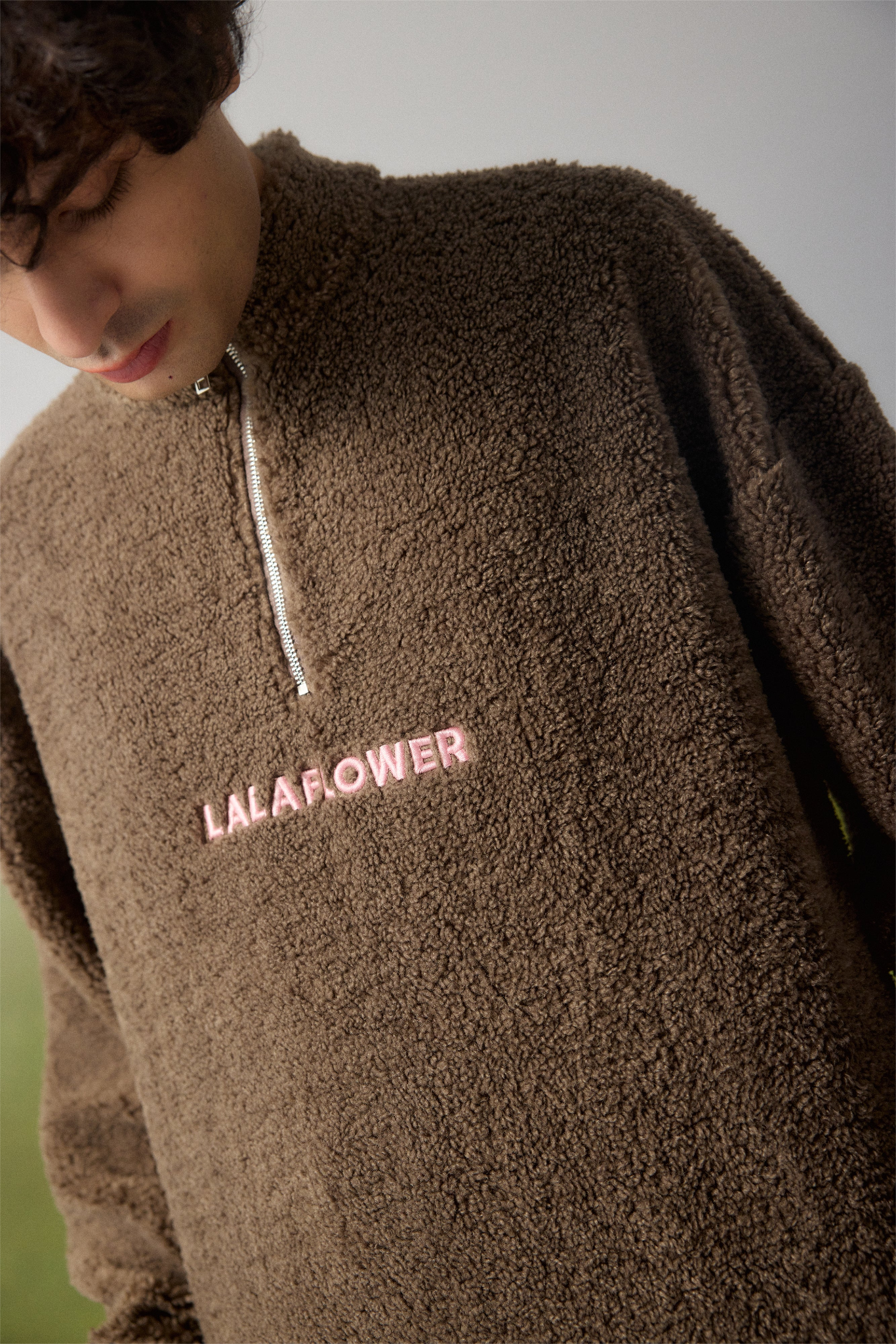 LALA GREEN OVERSIZED SHERPA JUMPER