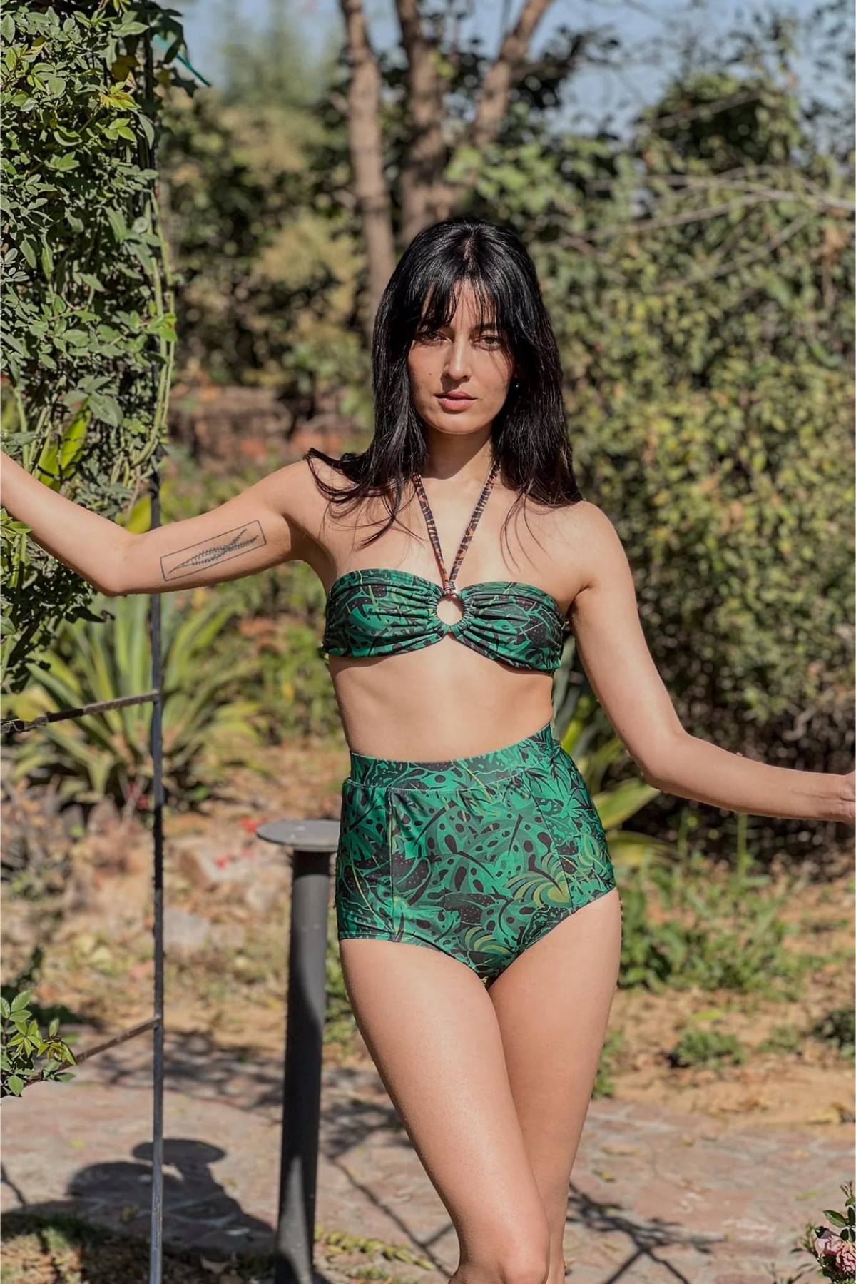 High Waist Bikini Bottom - Emerald Jungle