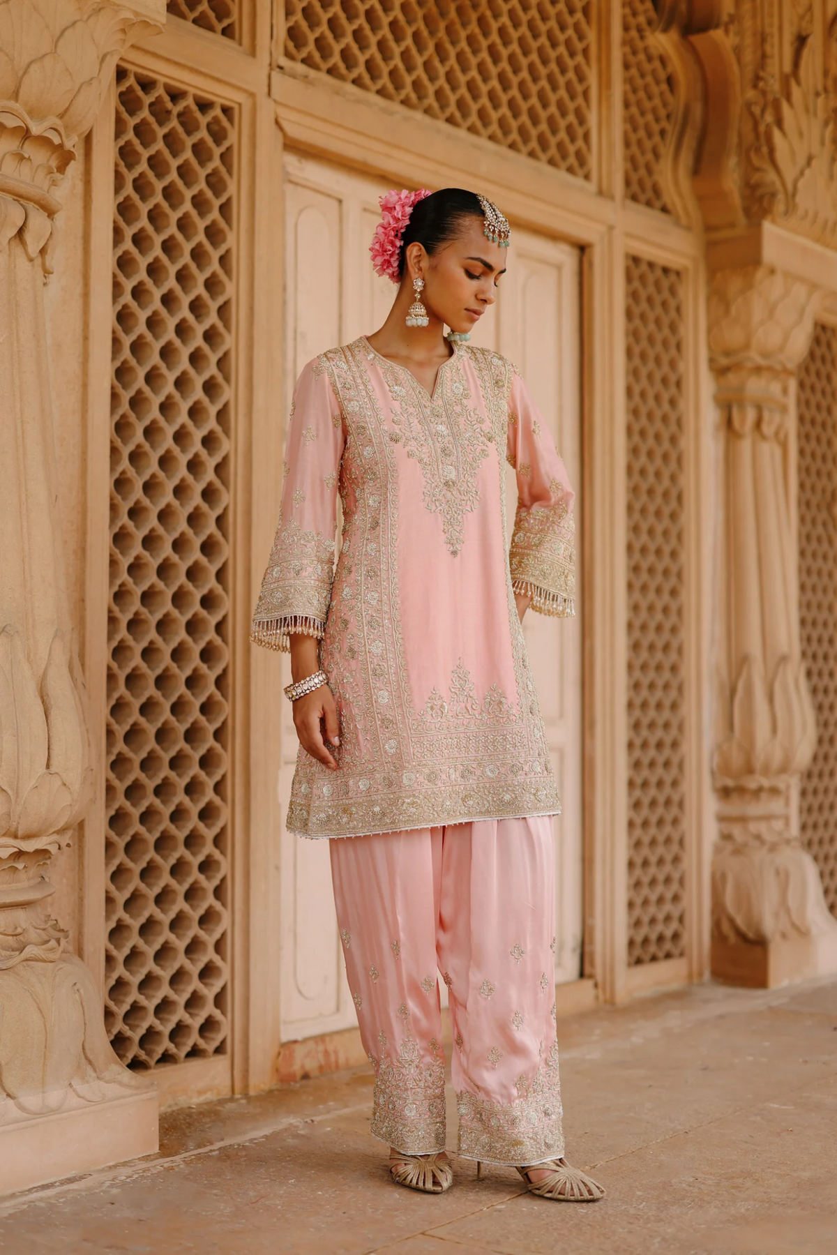 Elaya - Pink Short Kurta Set With Salwar & Dupatta