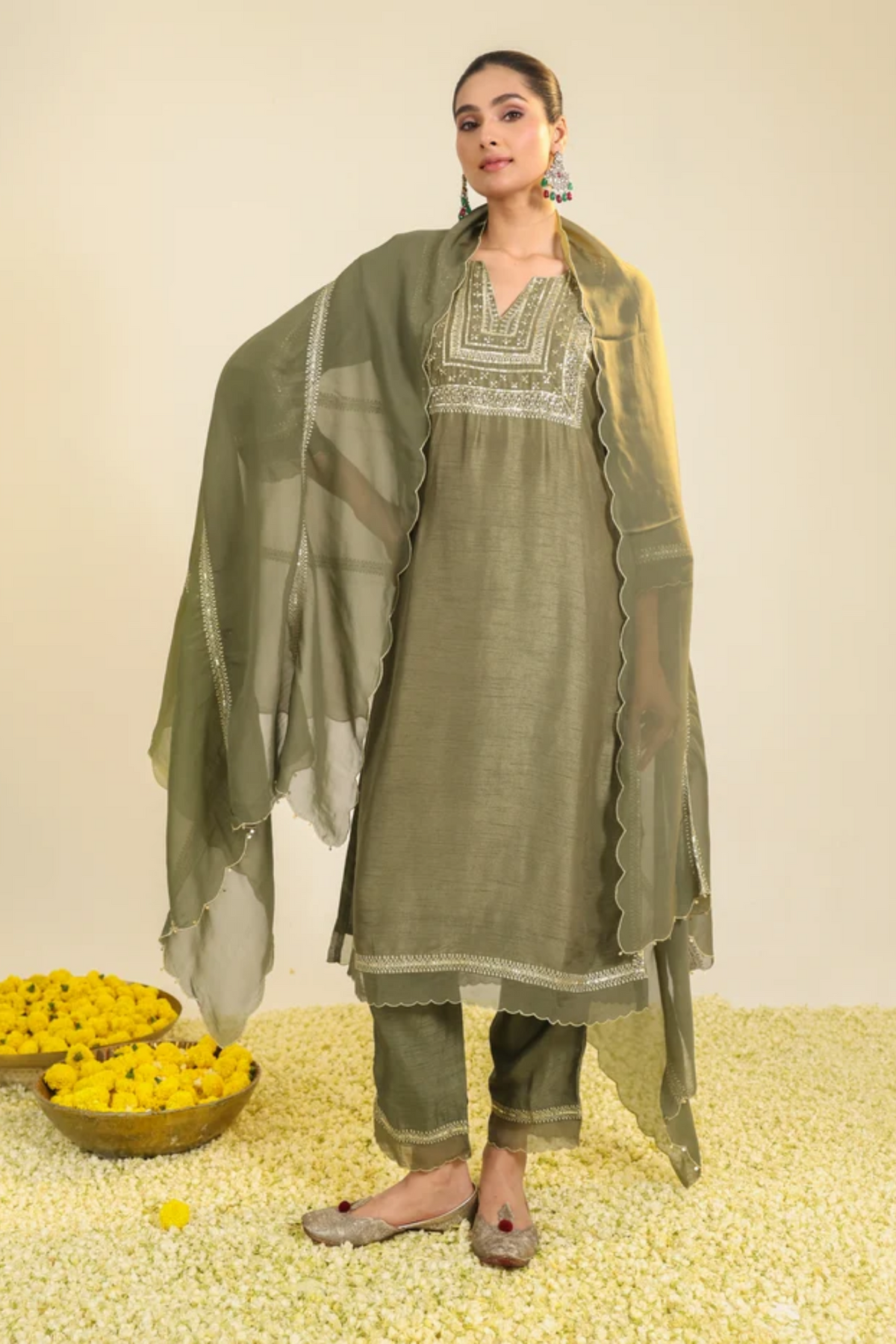 Sage Green Mughal Kurta Set
