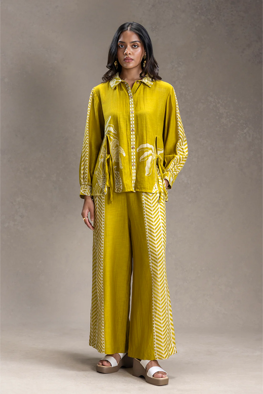 Kyomi Printed Slit-Detail Shirt and Pants