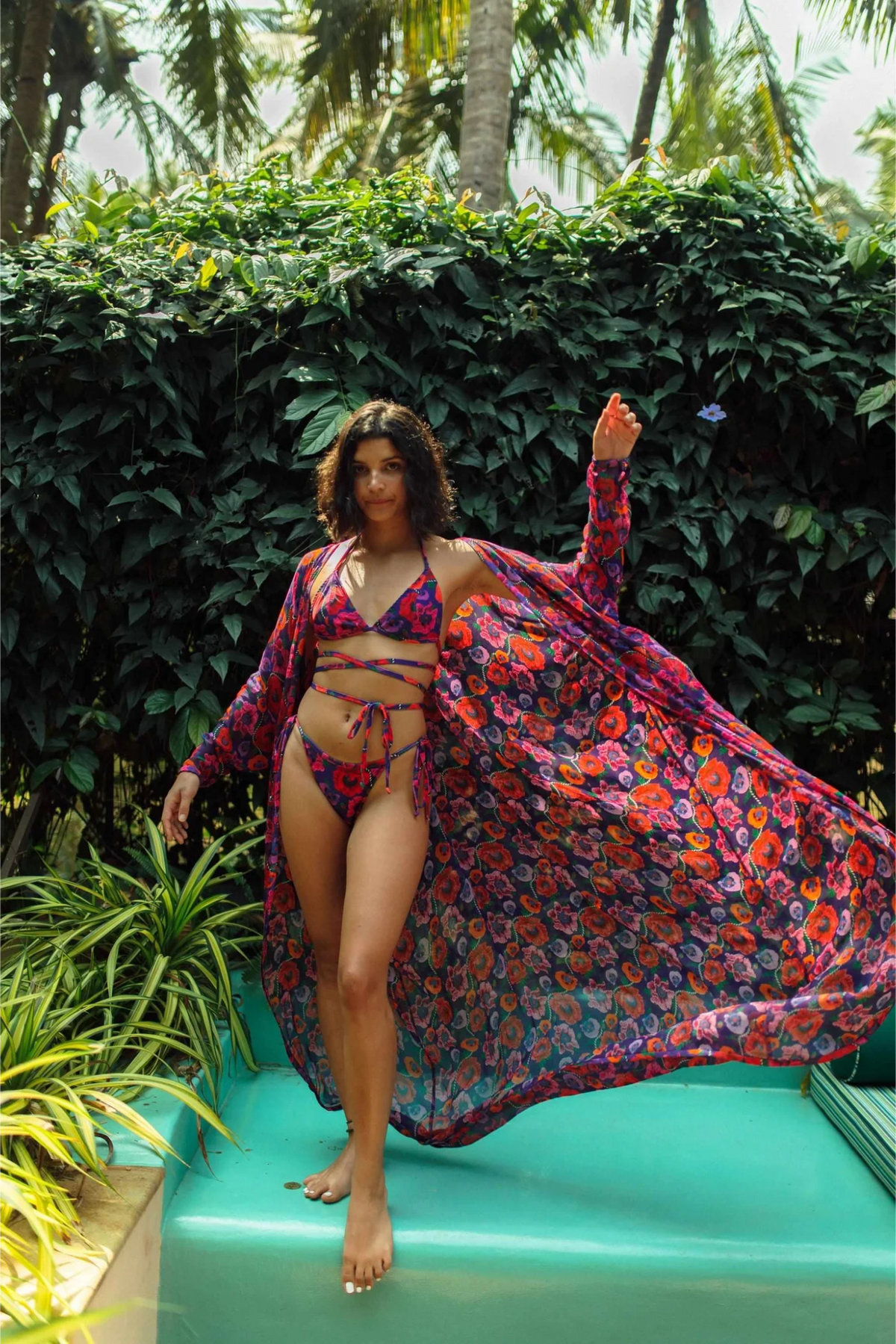 Oriental Poppy Front Open Kaftan