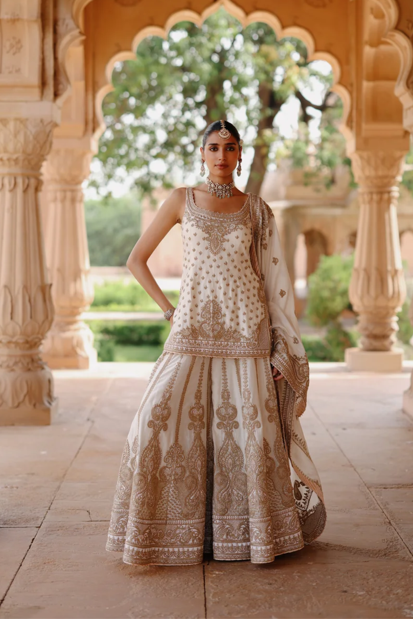 Shabnam - Daisy Ivory Kurta Set With Sharara & Dupatta