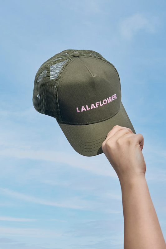 OLIVE TRUCKER CAP WITH MESH DETAIL