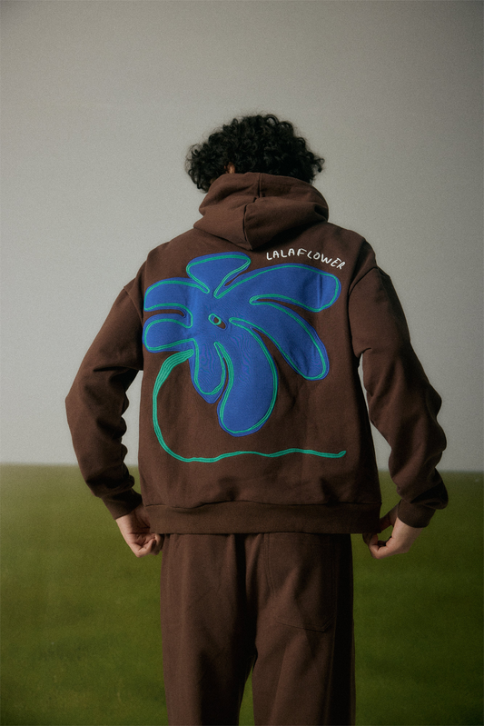 COFFEE OVERSIZED HOODIE IN THE BLUEMER EMBROIDERY