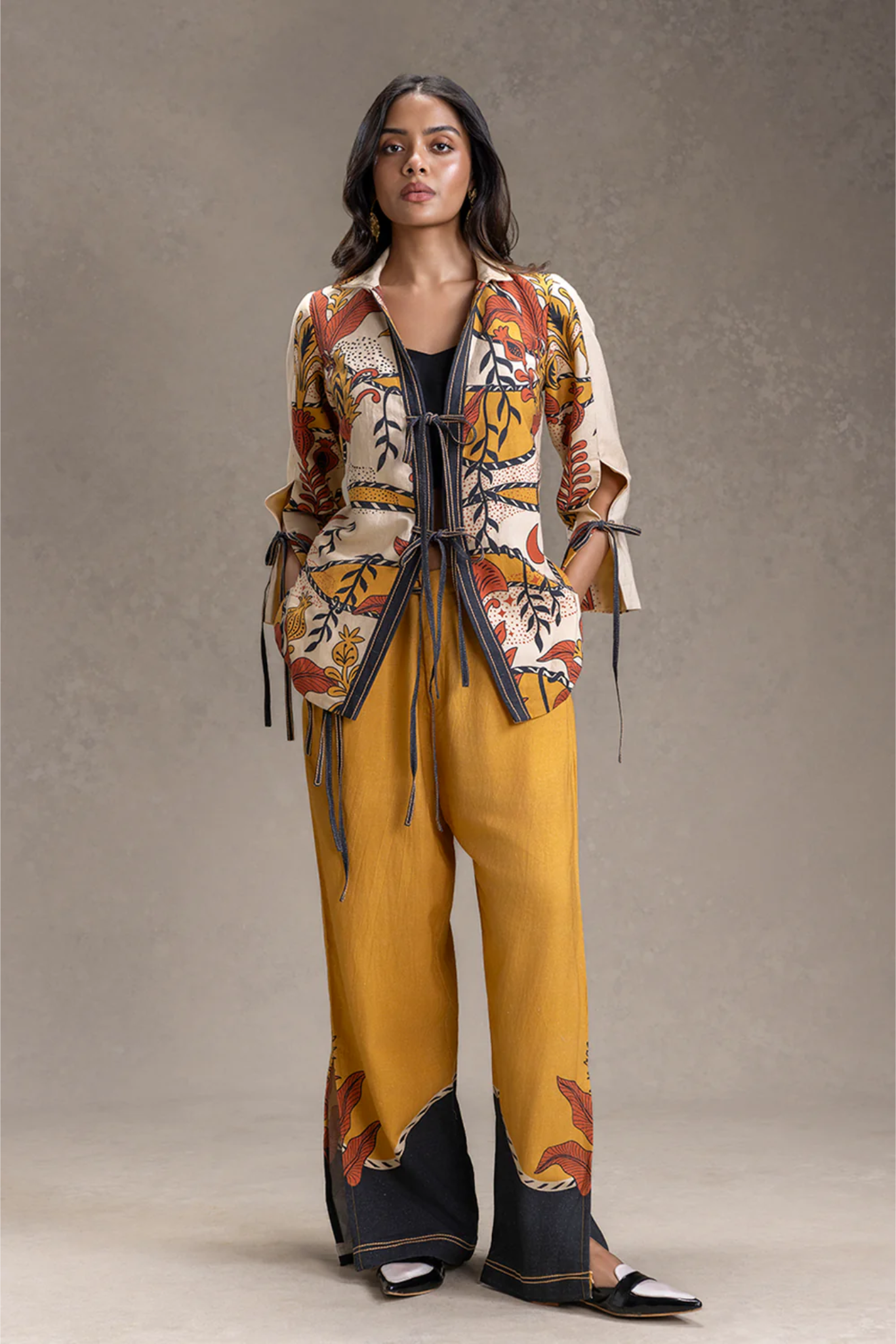 Kyomi Printed Tie-Detail Shirt and Pants