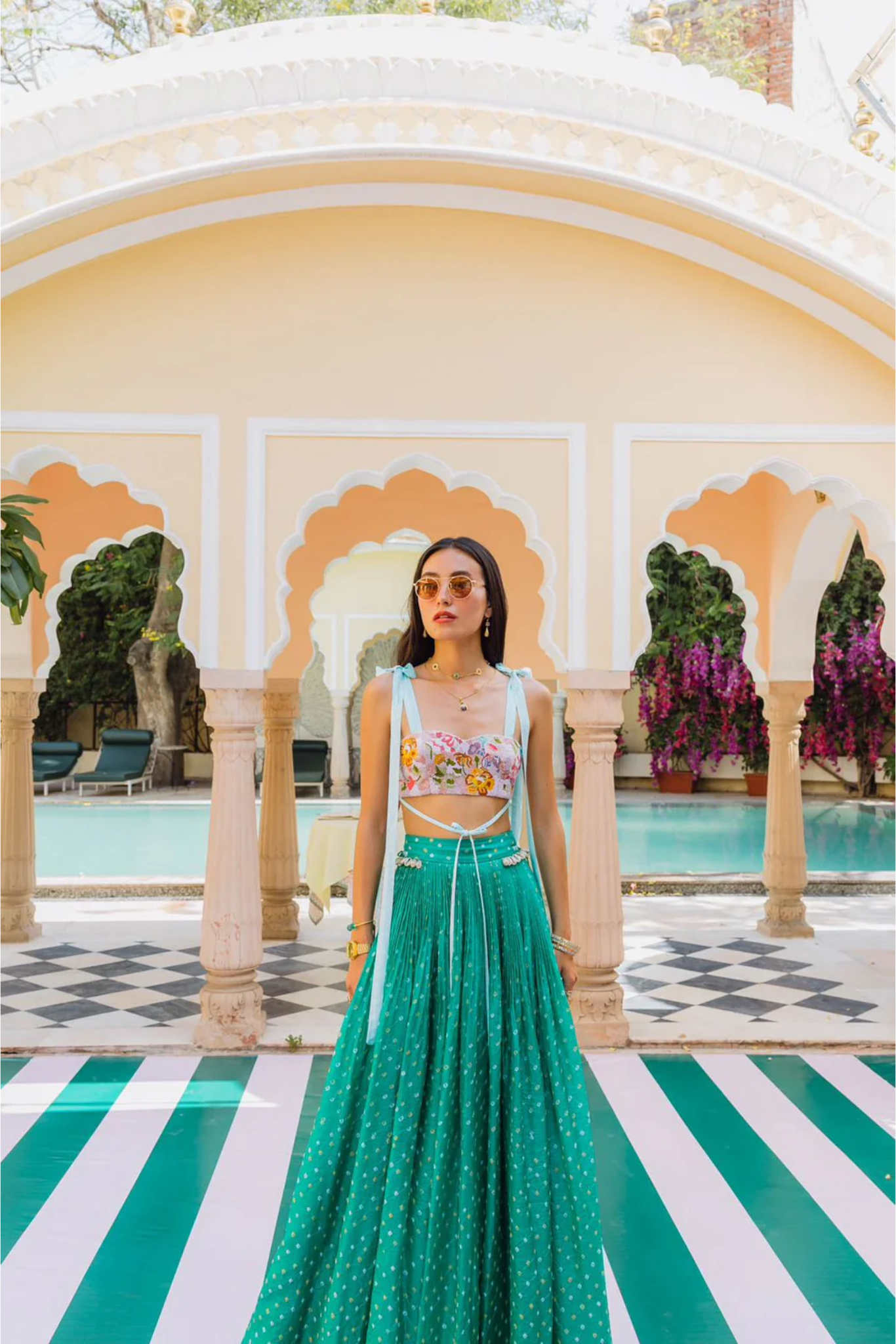 WATERMELON GREEN BANDHINI AND BOW