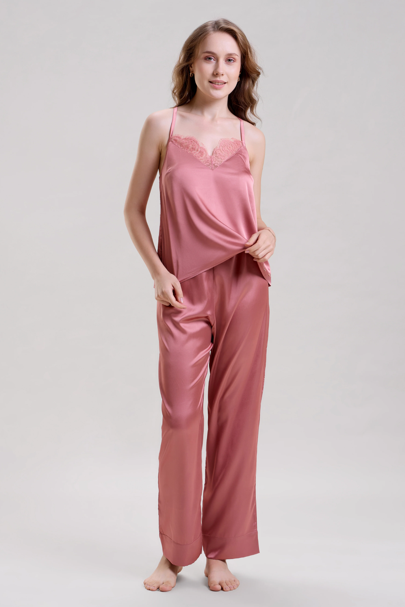 Blush Pink Lace Cami Top and pyjama set