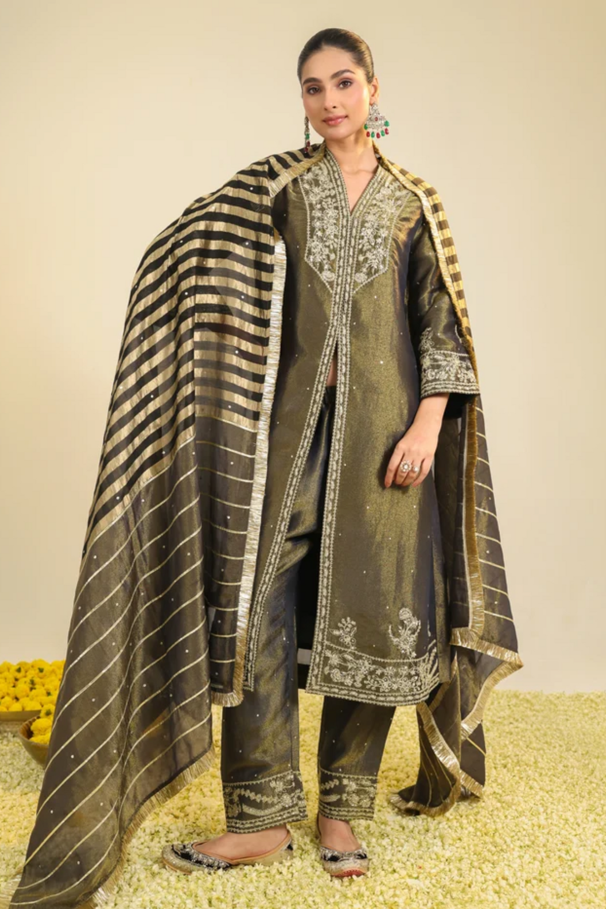 Black Shimmer Tissue Kurta Set