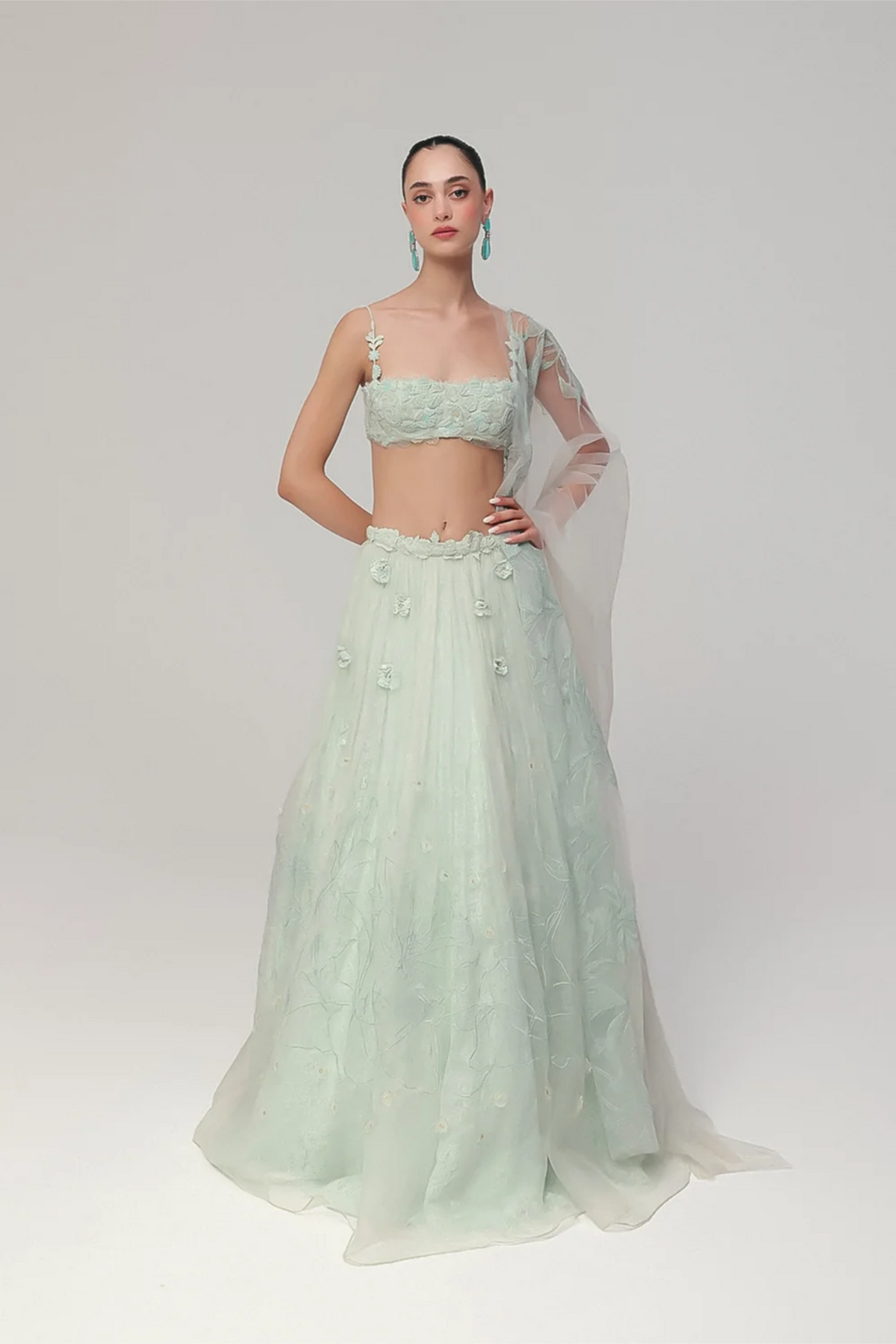A cornflower blue Lehenga