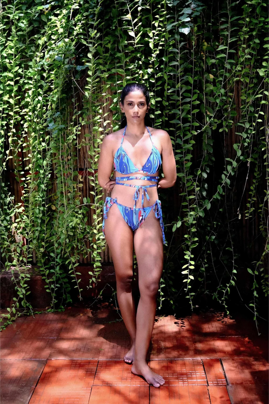 Cosmic Wave Triangle Bikini Top with Wrap Around String