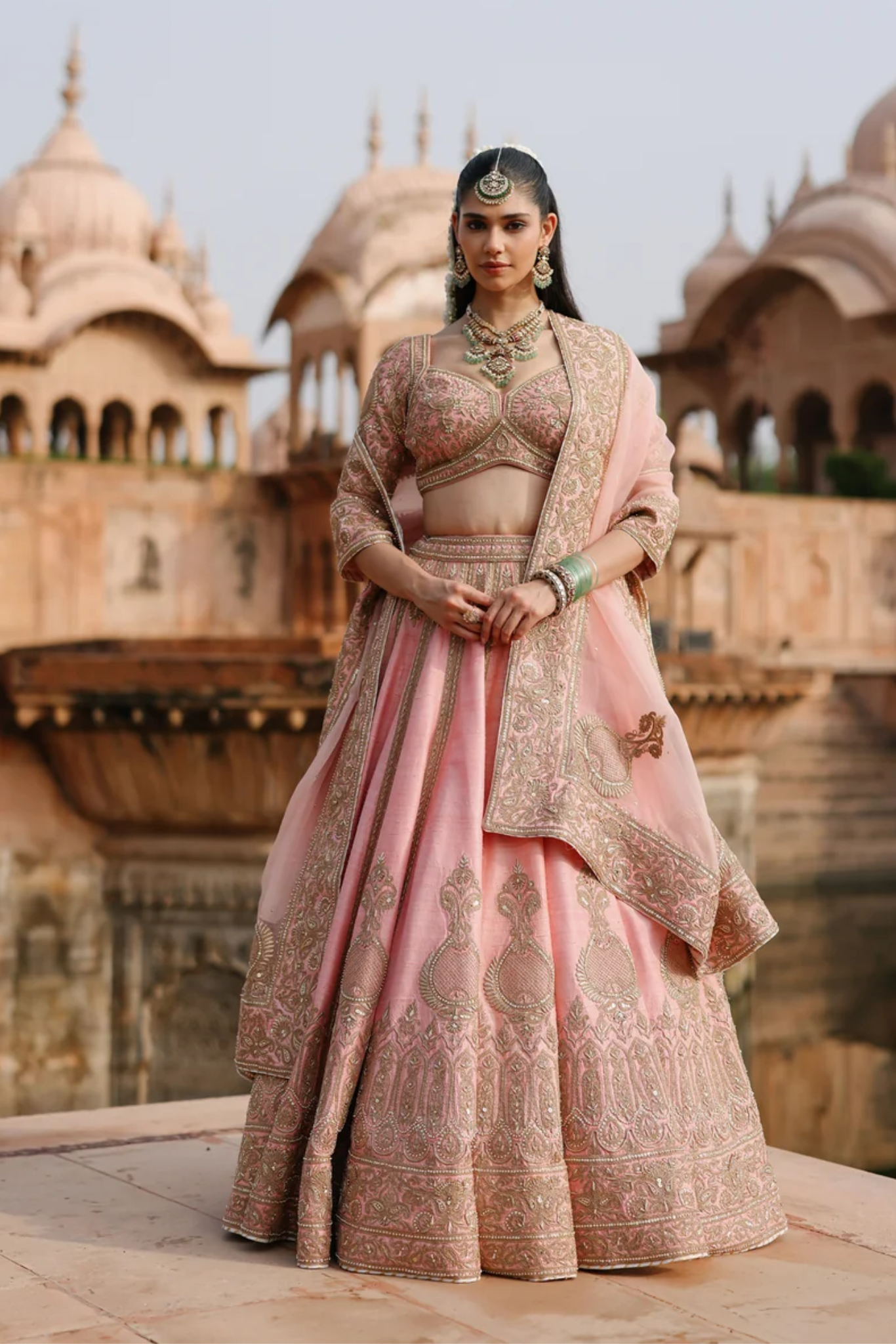Jannah - Pink Lehenga Set With Blouse & Dupatta