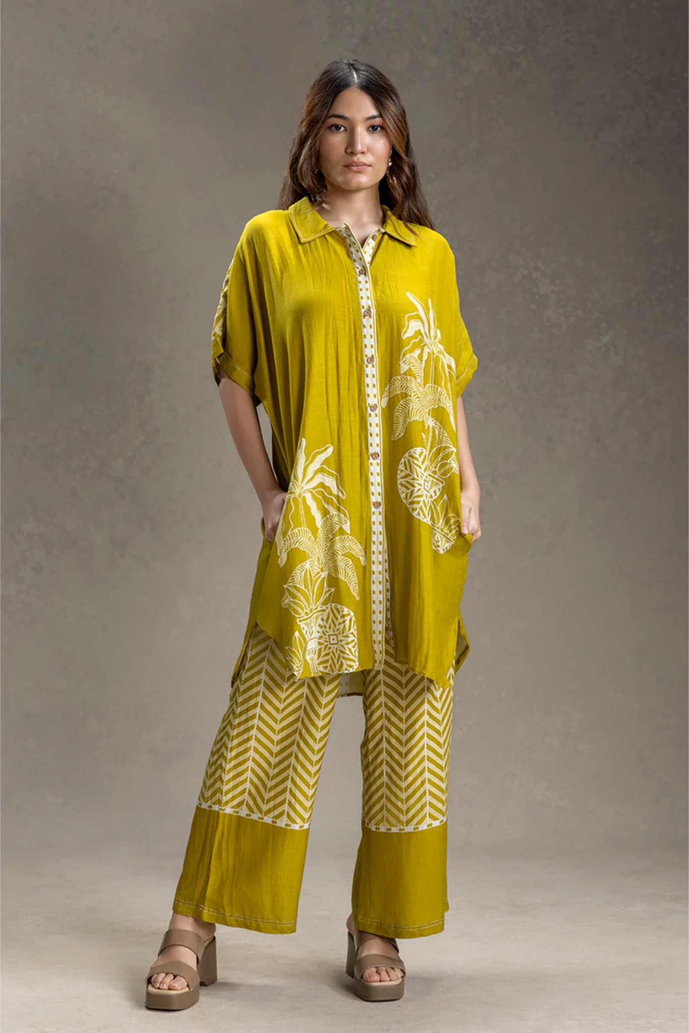Kyomi Printed Kimono Kurta Set
