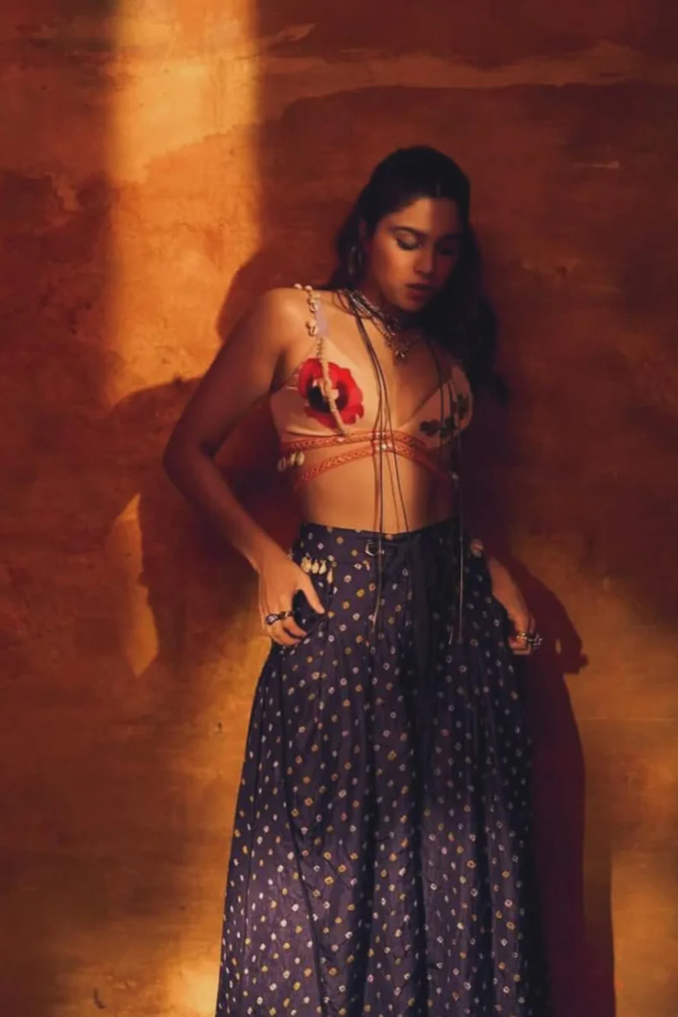 NAVY BANDHINI TROUSERS, A RED FLOWER, SHELLS
