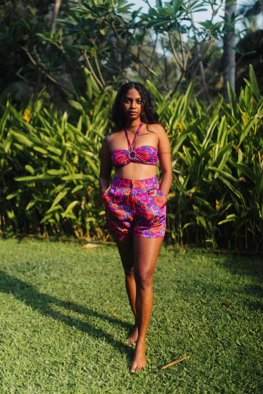 Oriental Poppy Ring Bikini Top with Removable Halter Strap