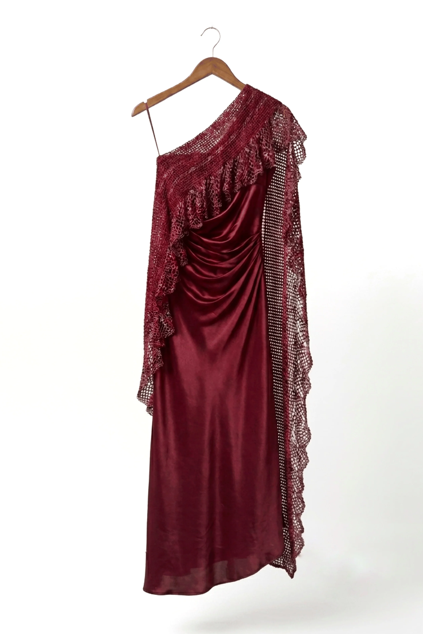 ASTRIA Crochet One Shoulder Dress - Burgandy