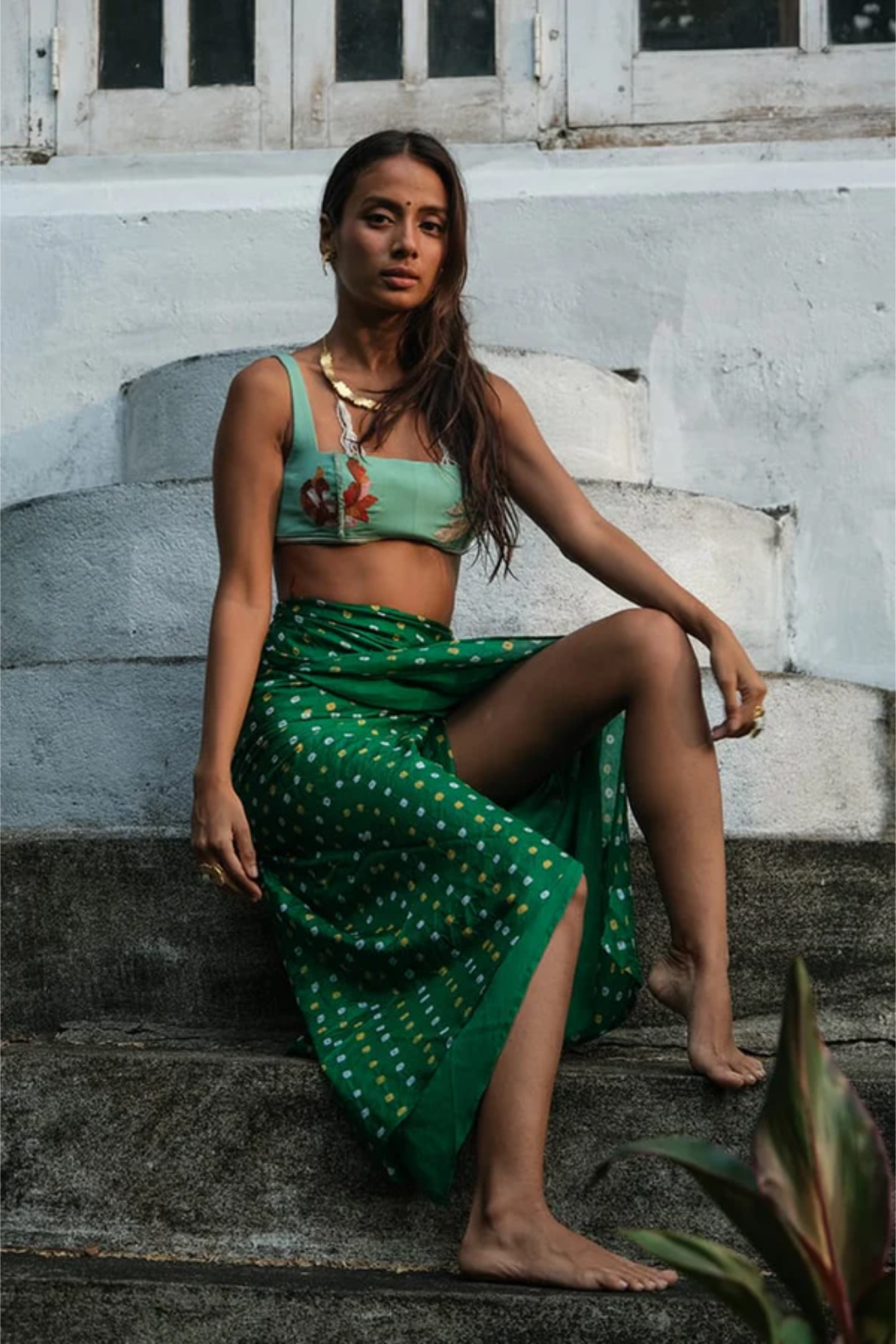 EMERALD WRAP SPORT STRIPE BRALETTE