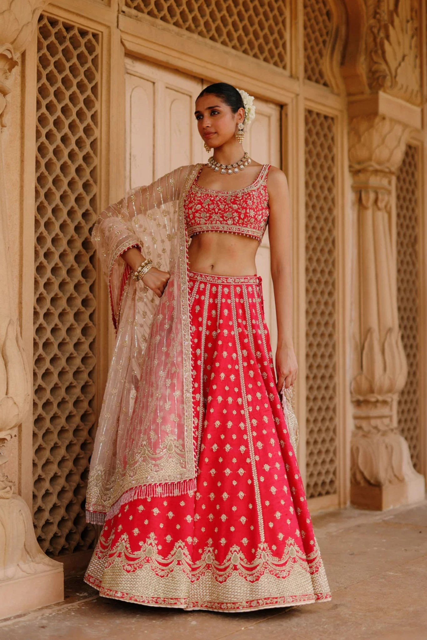 Noorbano - Rani Hot Pink Lehenga Set With Blouse & Dupatta