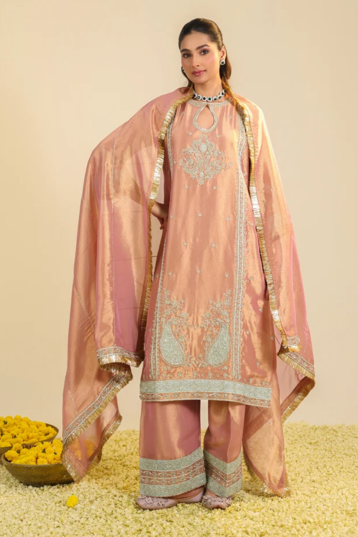 Pink Lamhe Tissue Kurta Set
