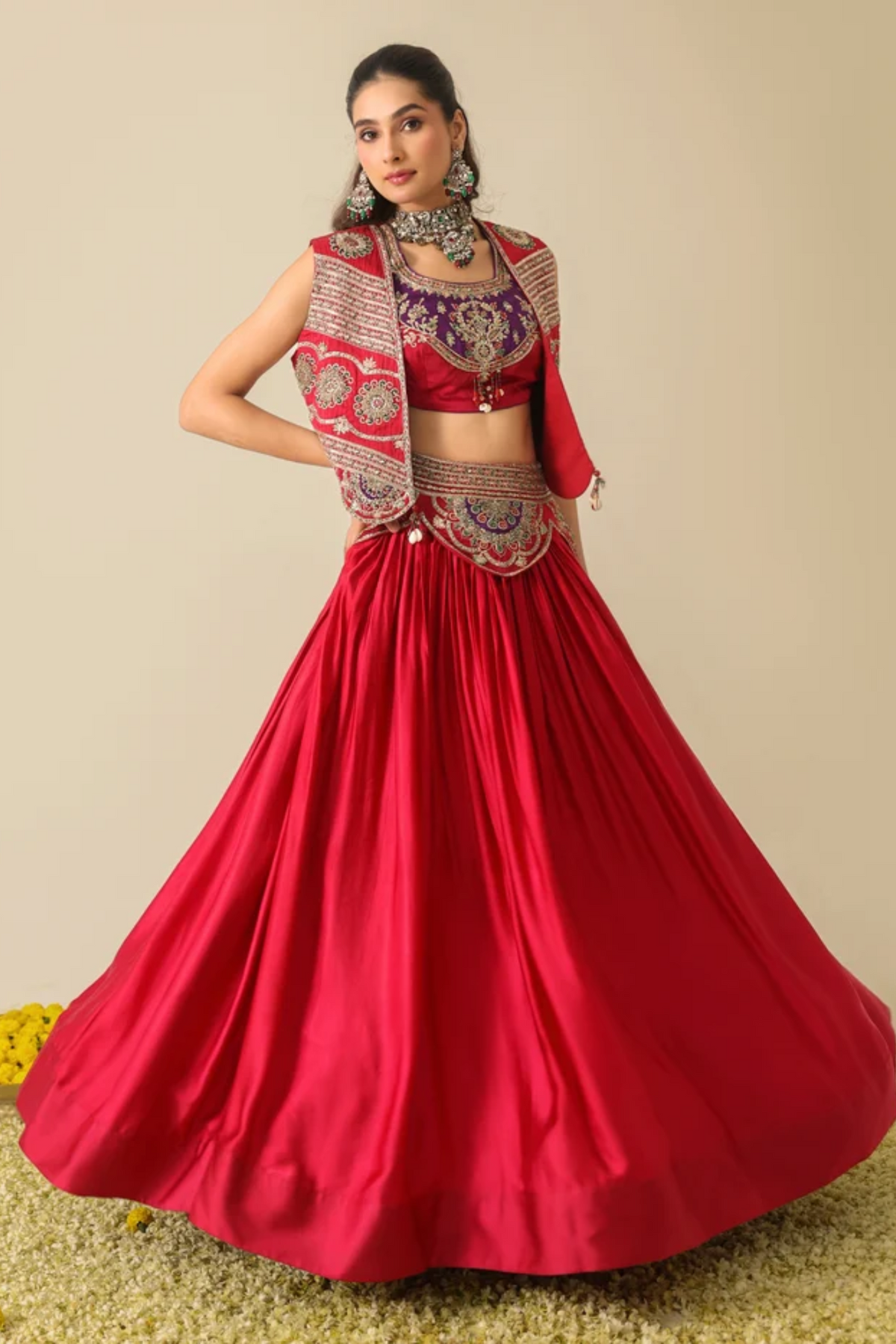 Deep Red Ira Lehenga Set