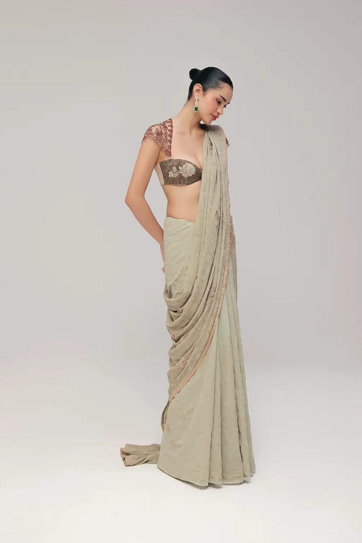 Notes of Sage, Hints of Gold Sari