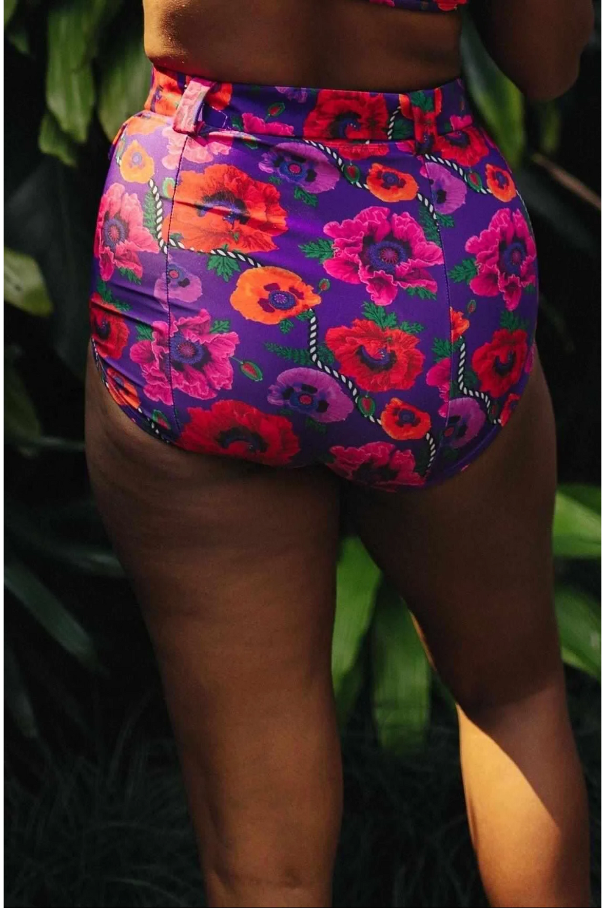 Oriental Poppy High Waist Belted Bikini Bottom