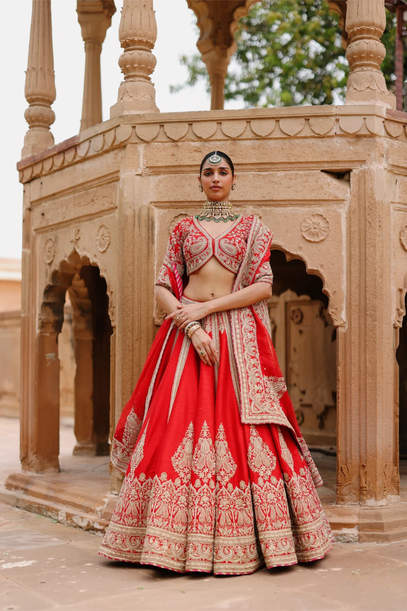 Mahroz - Deep Red Lehenga Set With Blouse & Dupatta