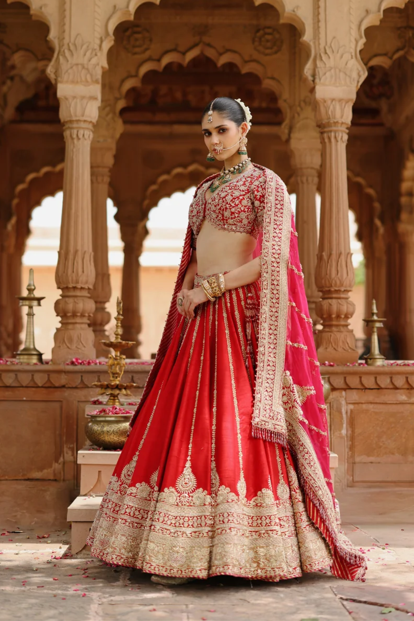 Roha - Deep Red Lehenga Set with Blouse & Dupatta