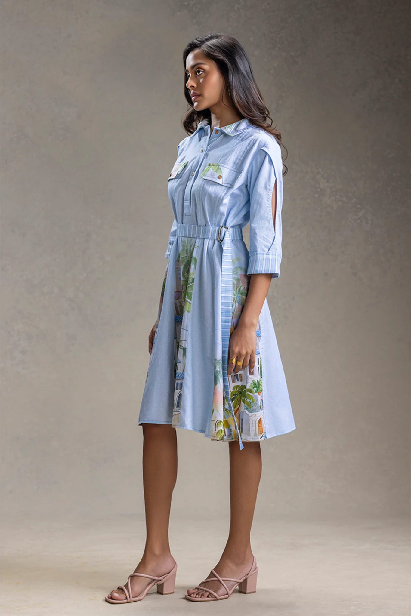Reviera Printed Paneled Flared Dress