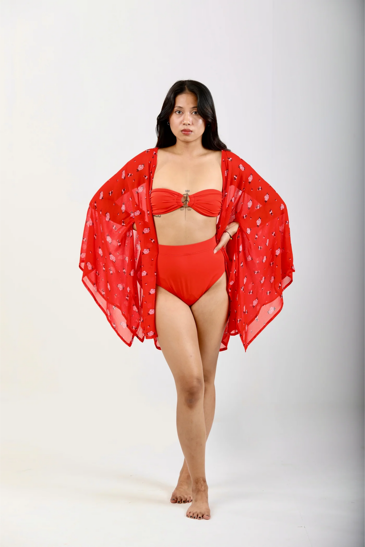 Butterfly Sleeve Short Kaftan - Carnations