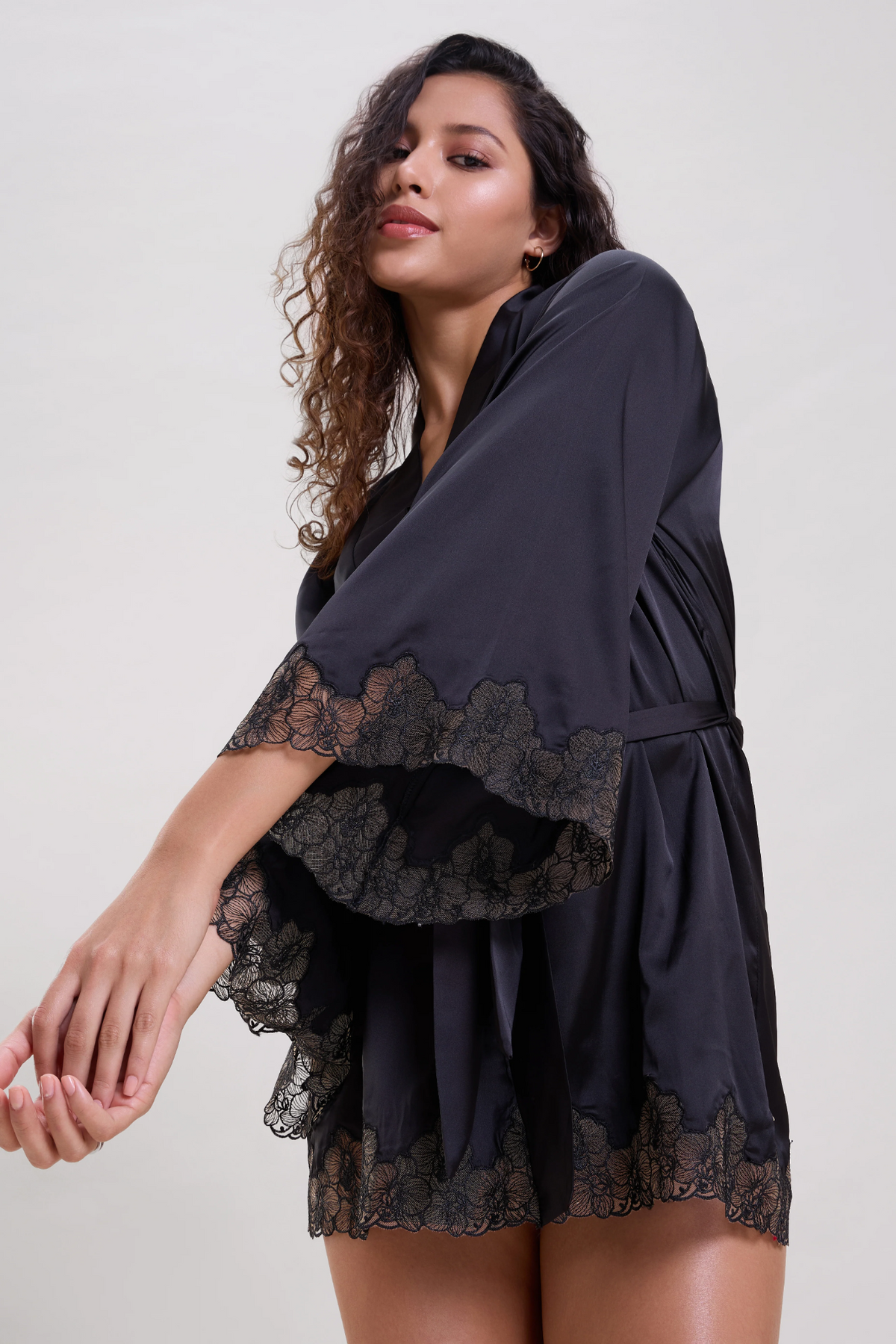 Ella Black Robe with Embroidered sleeves