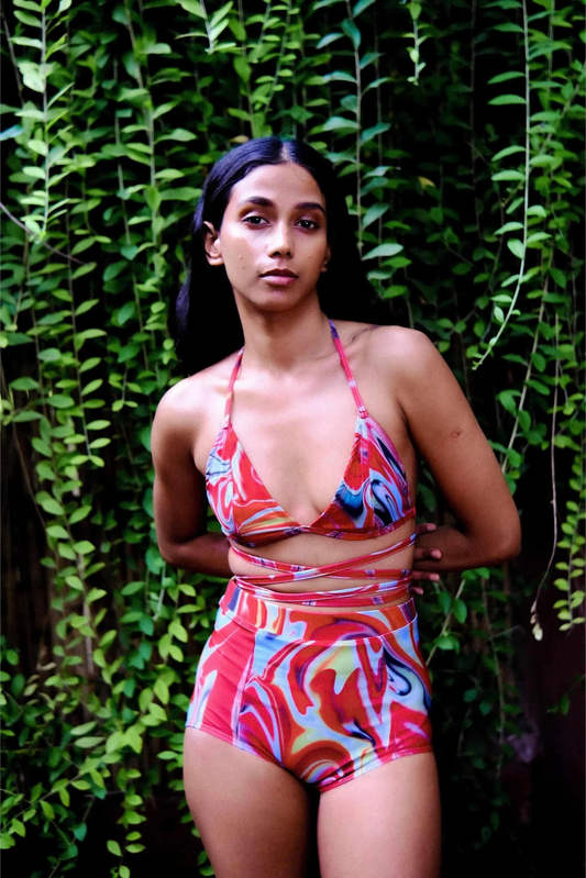 Cayenne Wave Triangle Bikini Top with Wrap Around String