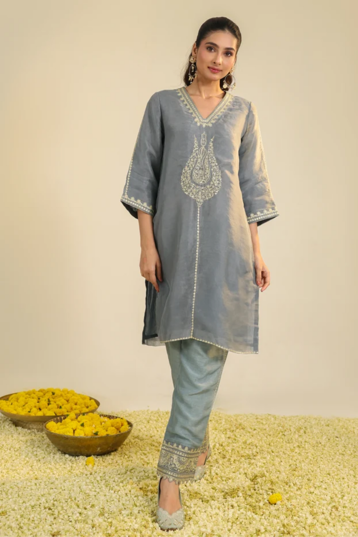 Mist Blue Janki Scalloped Kurta Set