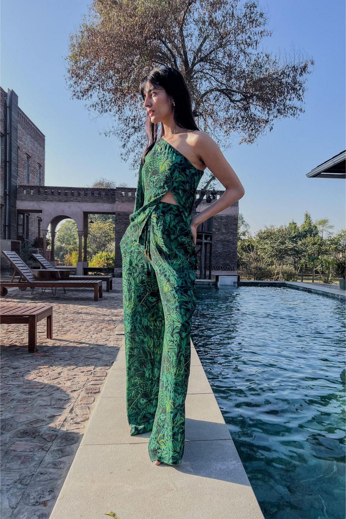 One Shoulder Top - Emerald Jungle