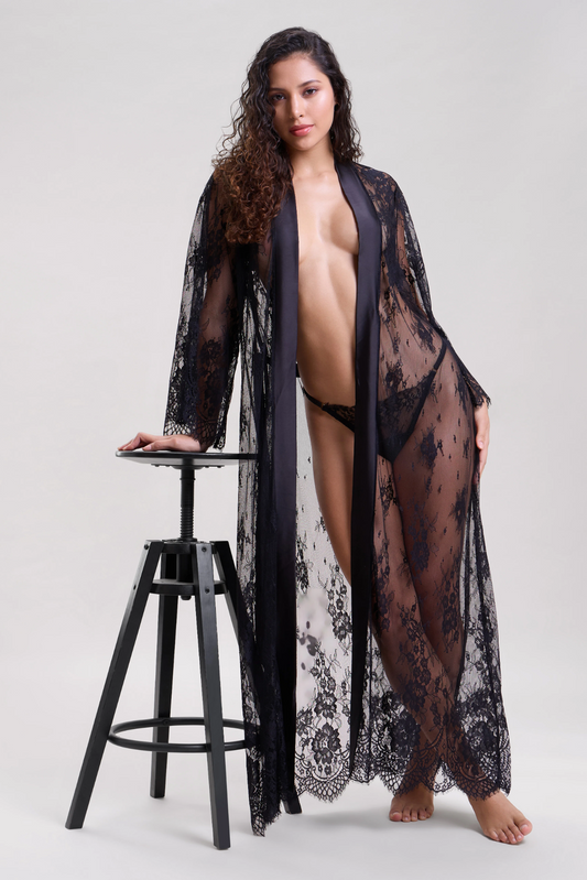Black Lace Robe - Long