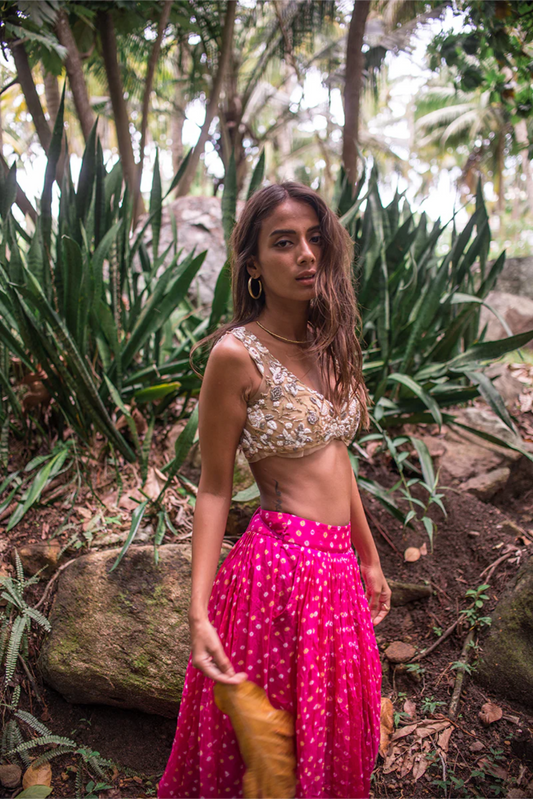 PINK BANDHINI, SLINKY NUDE BLOUSE