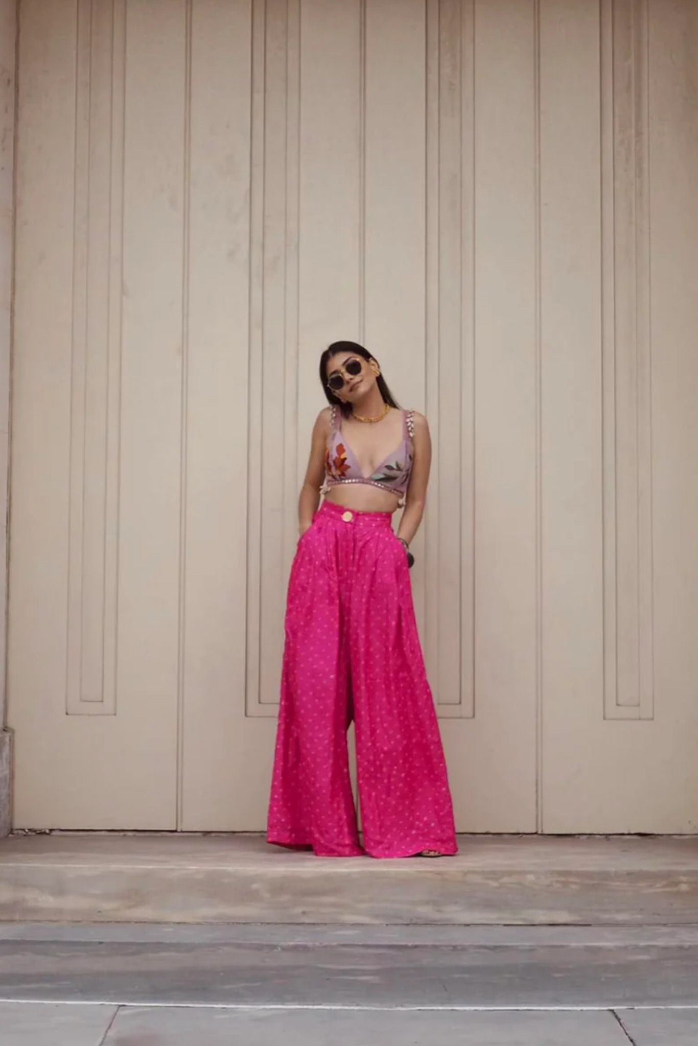 PINK BANDHNI TROUSERS, LILACS AND SEA SHELLS