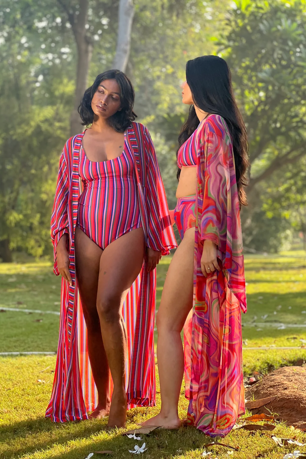 Kaftan with Drawstring Waist - Candy Stripes